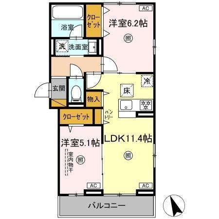 D-CORAL(2LDK/1階)の間取り写真