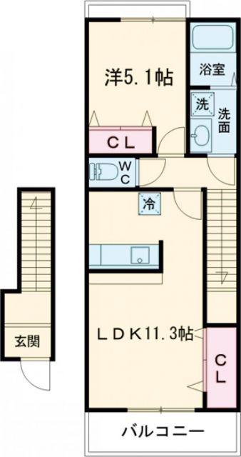 OCEAN 松阪(1LDK/2階)の間取り写真