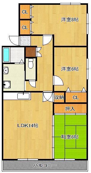 エル・スール湯川 参番館(3LDK/3階)の間取り写真