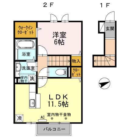 SPURB棟(1LDK/2階)の間取り写真