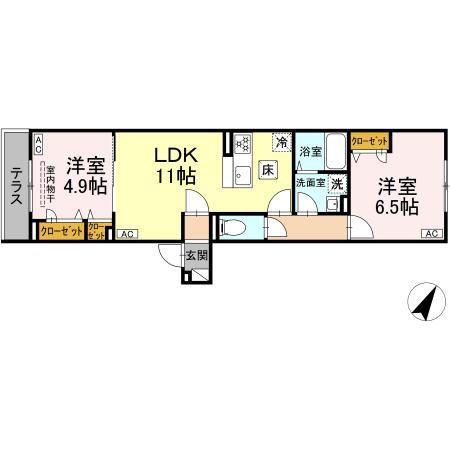 セレスティア柴又VII(2LDK/1階)の間取り写真
