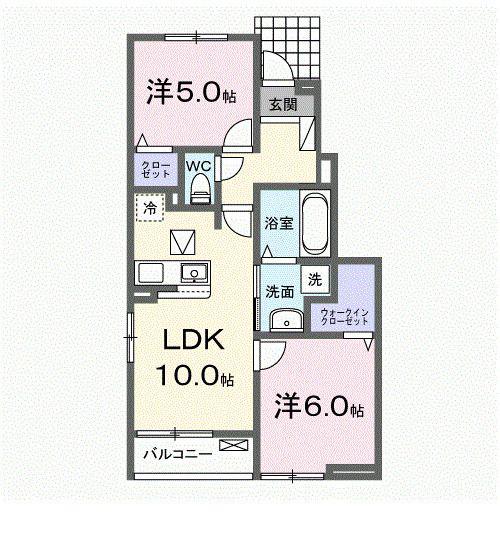 ホワイトクオーレ(2LDK/1階)の間取り写真