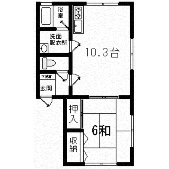 スカイレジテル大野(1LDK/2階)の間取り写真