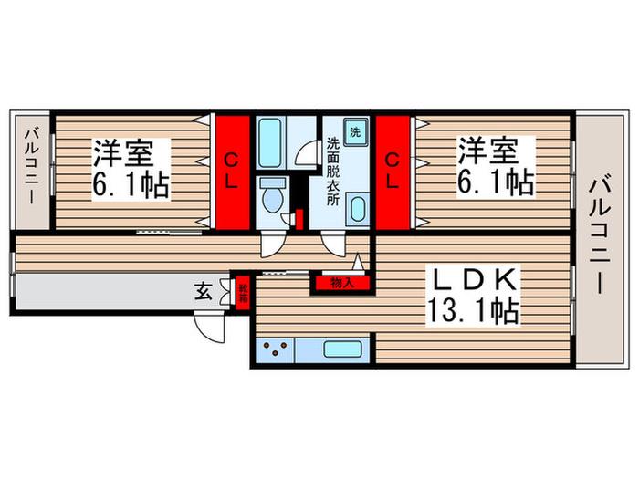 テレパレス柏てるて 南街区 3号棟(2LDK/1階)の間取り写真