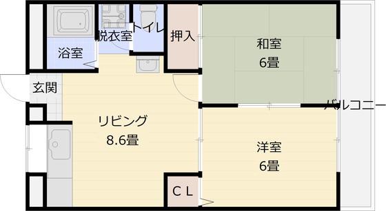 メゾン平野(2LDK/1階)の間取り写真