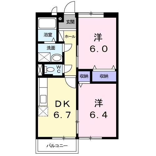 グランド・ハイツ(2DK/2階)の間取り写真