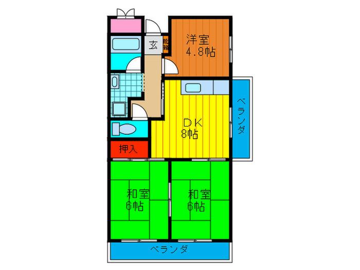 八雲ハイツ2号館(3DK/4階)の間取り写真