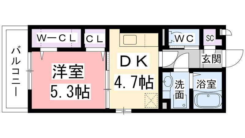 ORE BIOS 和泉府中(1DK/2階)の間取り写真