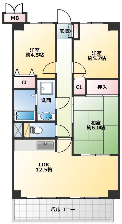 フラグランス原(3LDK/2階)の間取り写真