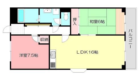 エステートあずま(2LDK/4階)の間取り写真