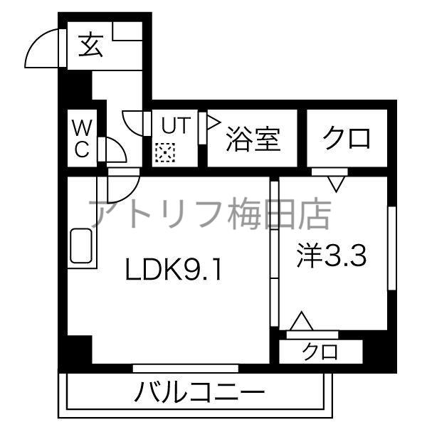 リップル南森町I(1LDK/4階)の間取り写真