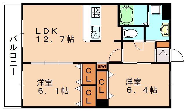 ソルグラシア(2LDK/2階)の間取り写真