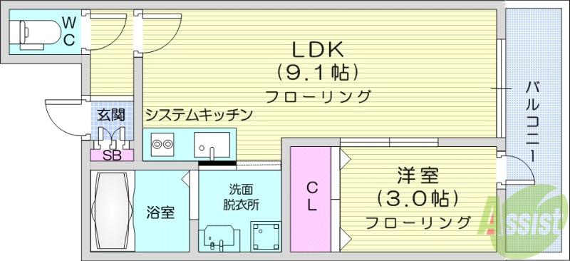 メルヴェイユ大和町(1LDK/2階)の間取り写真