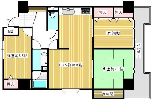 グランドマンションインペリアル水道町(3LDK/9階)の間取り写真