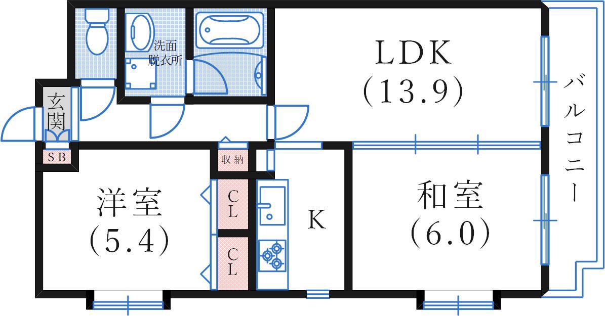 ベルシャトー(2LDK/2階)の間取り写真