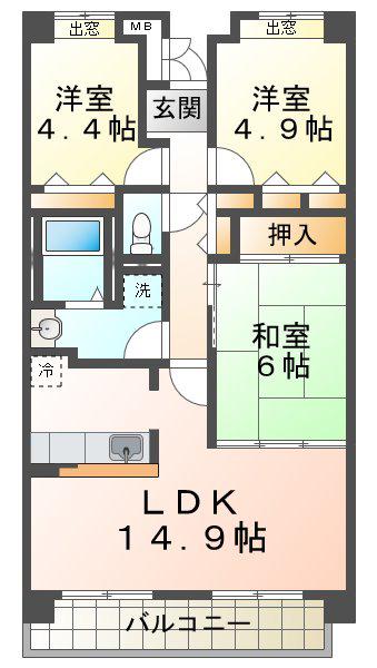 王塚東シティコート(3LDK/3階)の間取り写真