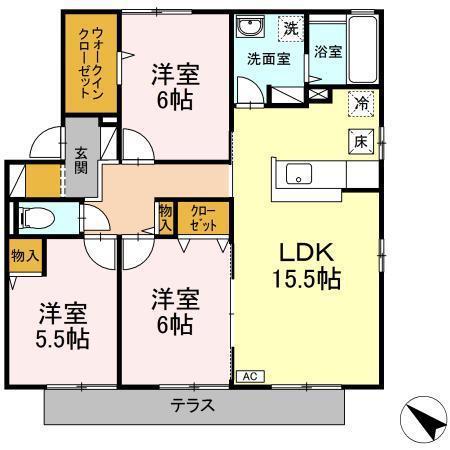 モアレフィナード A棟(3LDK/1階)の間取り写真