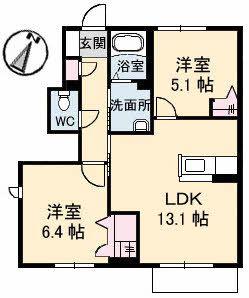 フラワーランドE棟(2LDK/1階)の間取り写真