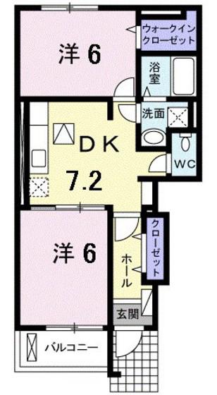 プラージュ(2DK/1階)の間取り写真