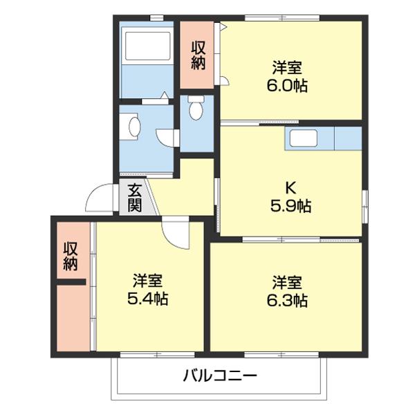 シャーメゾン新堂(3K/2階)の間取り写真