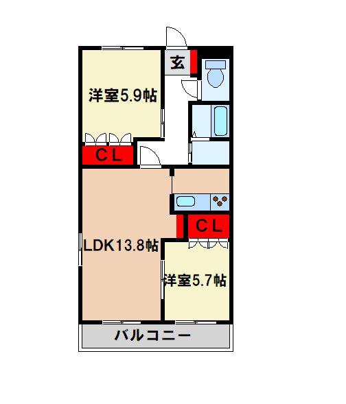 コアやすのII(2LDK/2階)の間取り写真