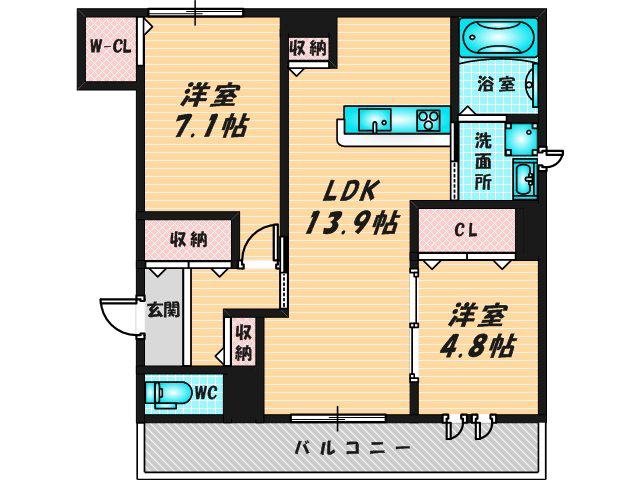 フロレゾン花園(2LDK/1階)の間取り写真