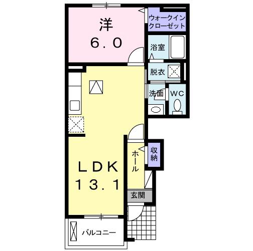 アバンツァート 西島(1LDK/1階)の間取り写真