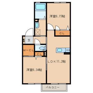 クラヴィエ松崎(2LDK/2階)の間取り写真