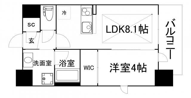 エステムコート谷町九丁目(1LDK/11階)の間取り写真