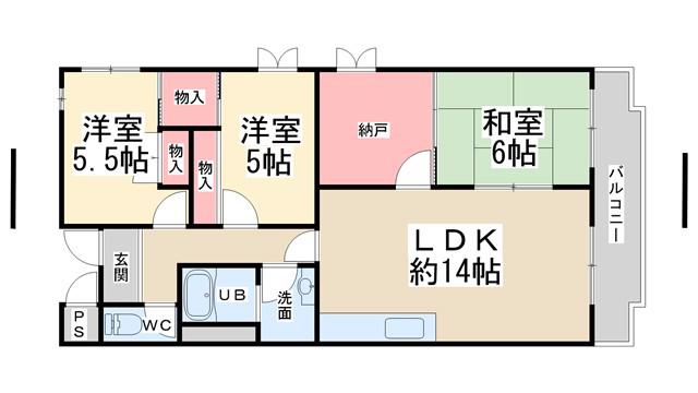 クレセール宝塚(3SLDK/2階)の間取り写真