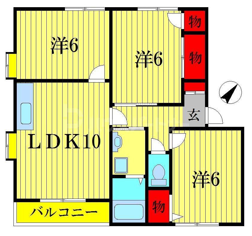 ヒルズつくしが丘C(3LDK/1階)の間取り写真