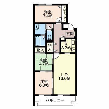 三渓ヒルズ E棟(3LDK/2階)の間取り写真