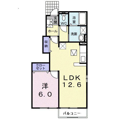 ペルペティアB(1LDK/1階)の間取り写真