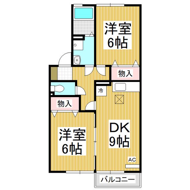 ツインズコート稲田B棟(2DK/1階)の間取り写真
