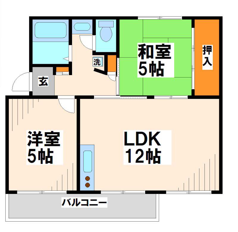 車返団地1街区8号棟(2LDK/2階)の間取り写真