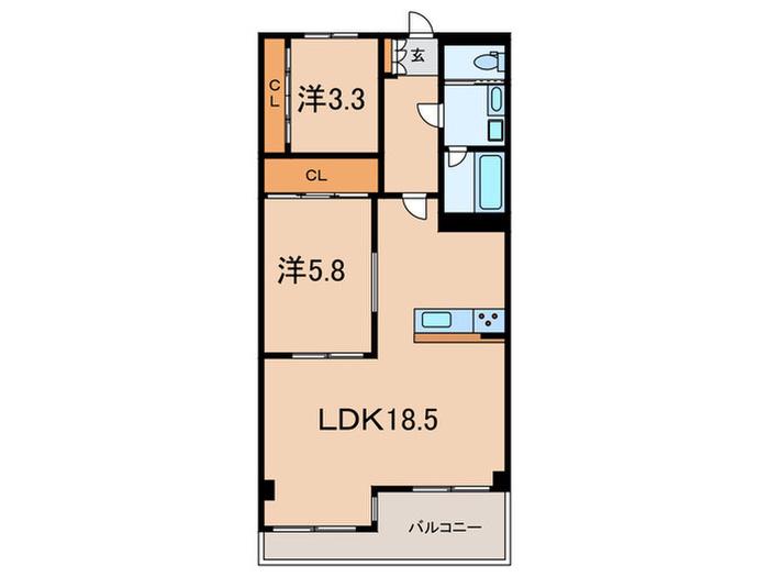 ジークレフ六甲(2LDK/4階)の間取り写真