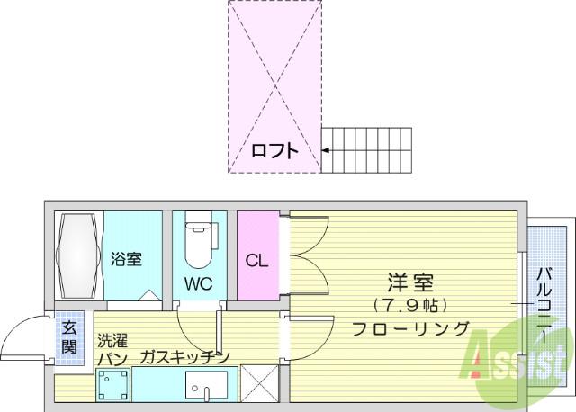 ホワイトキャッスル遠見塚7番館(1K/1階)の間取り写真