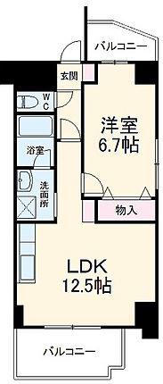 ハートヒルズ井田(1LDK/7階)の間取り写真