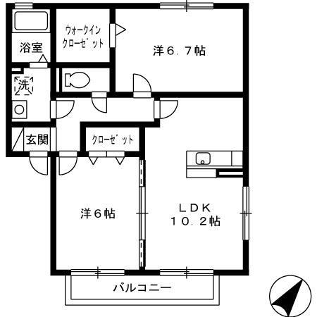 パークハイムA棟(2LDK/2階)の間取り写真