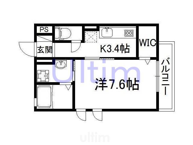 サンシャイン朱雀(1K/2階)の間取り写真