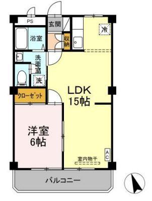 ニューエクセル三宅 D(1LDK/1階)の間取り写真