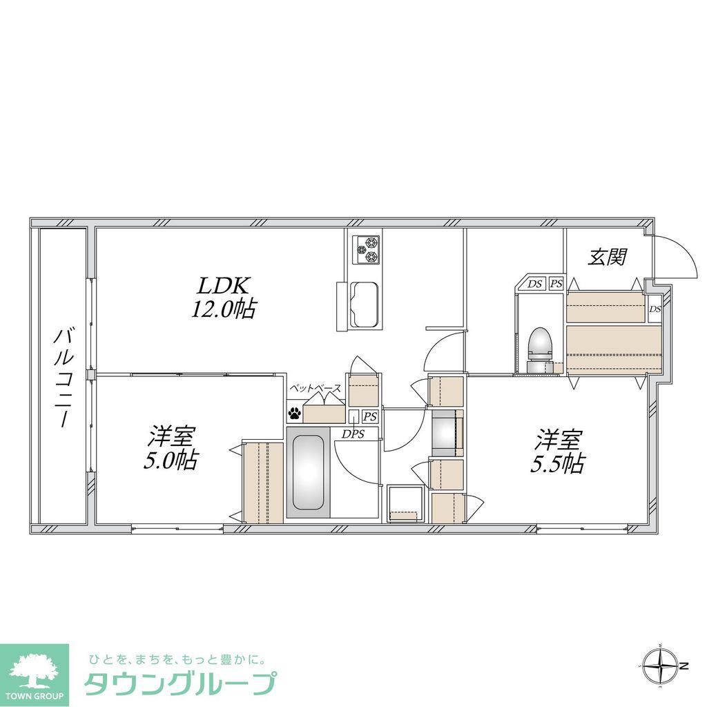 宿河原4丁目メゾン(2LDK/2階)の間取り写真