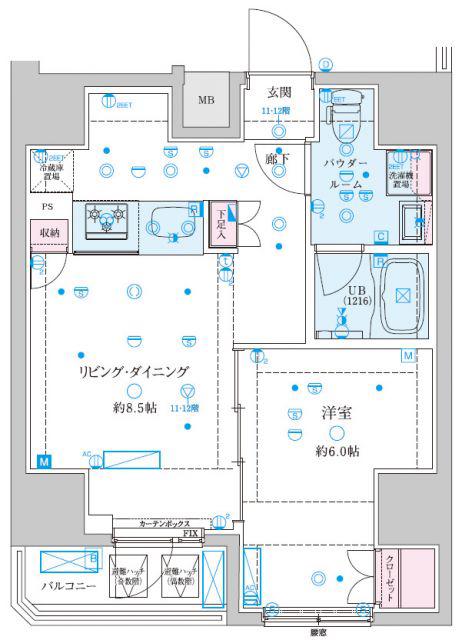 GENOVIA文京千駄木(1LDK/12階)の間取り写真