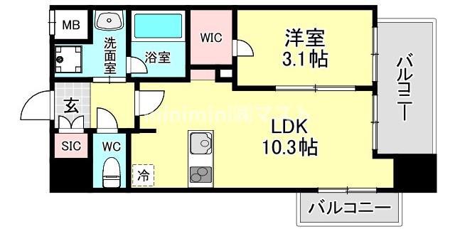 パークフラッツ弁天町駅前(1LDK/13階)の間取り写真