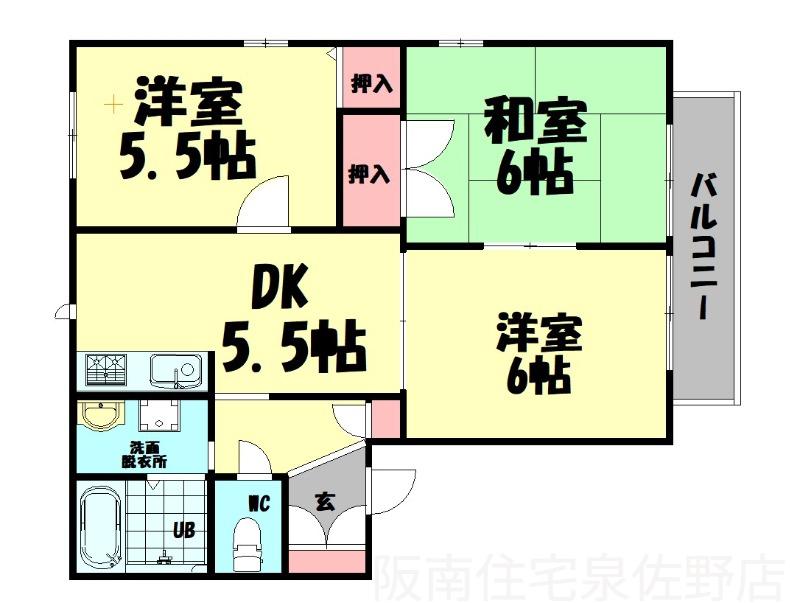 サンプレイス貝塚(3DK/1階)の間取り写真