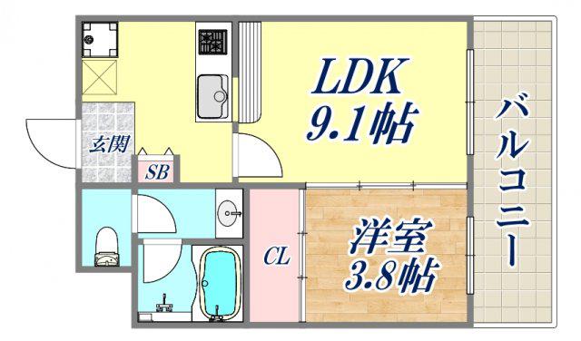 フェーリス塚本(1LDK/4階)の間取り写真