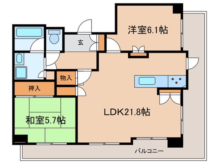 ハーティネストトアロード中山手(2LDK/8階)の間取り写真
