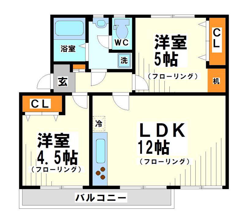 車返団地(2LDK/3階)の間取り写真