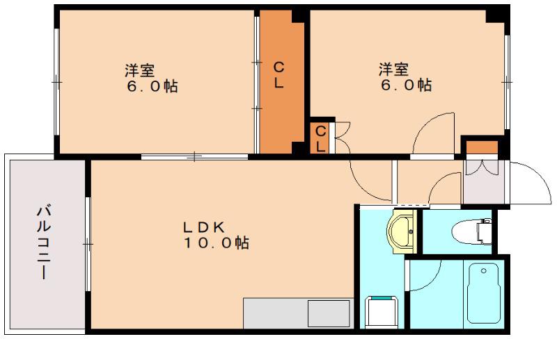 メルシーハイム(2LDK/2階)の間取り写真