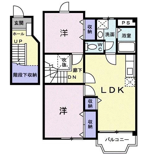 マーベラス宮浦(2LDK/2階)の間取り写真